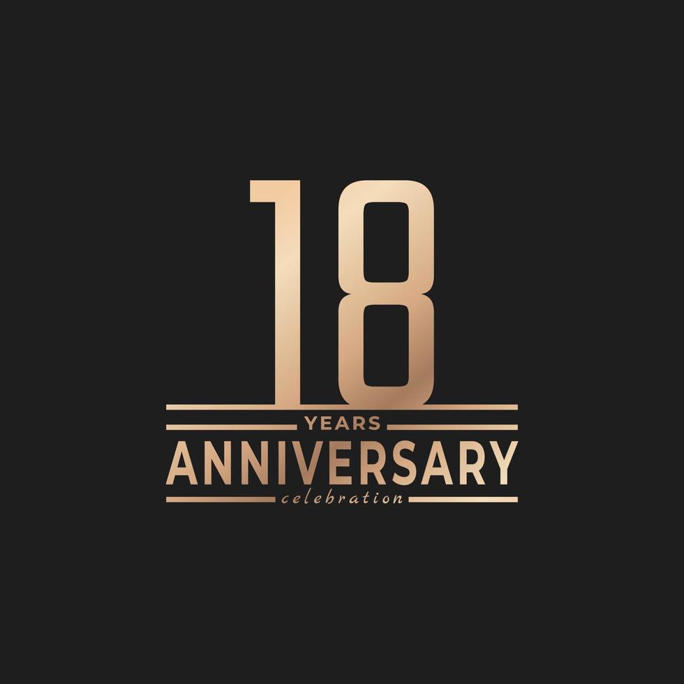 18 Year Anniversary Celebration with Thin Number Shape Golden Color for Celebration Event, Wedding, Greeting card, and Invitation Isolated on Dark Background vector