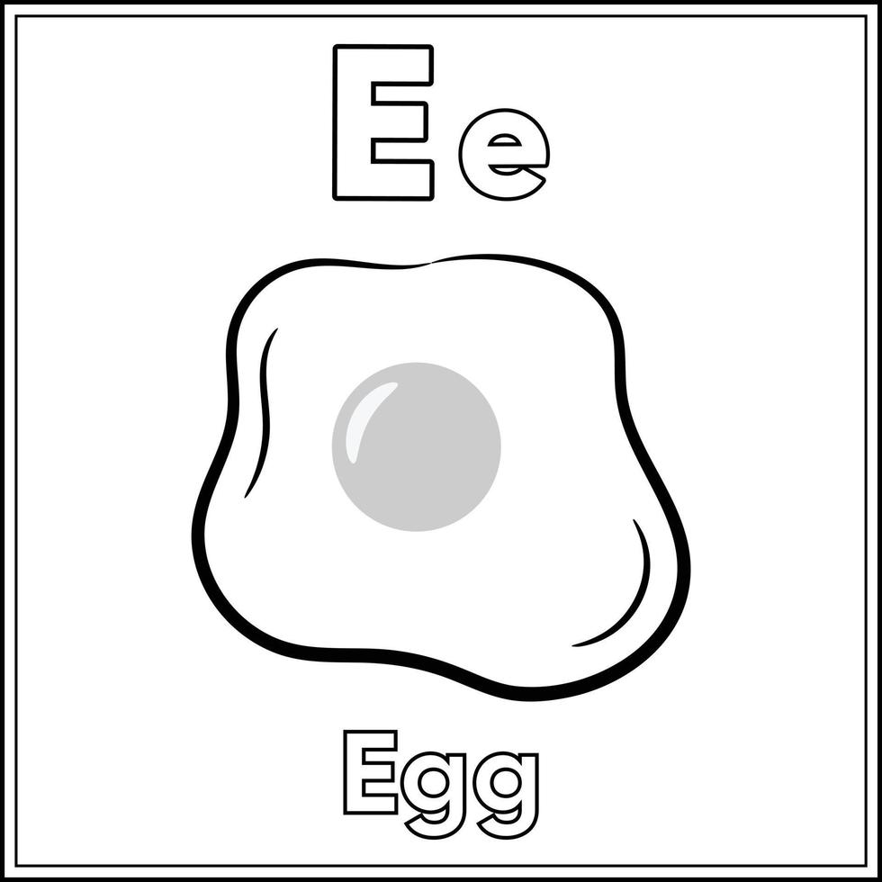 Alphabet Flashcard Letter E With Cute Egg Drawing Sketch For Coloring 6260041 Vector Art At Vecteezy