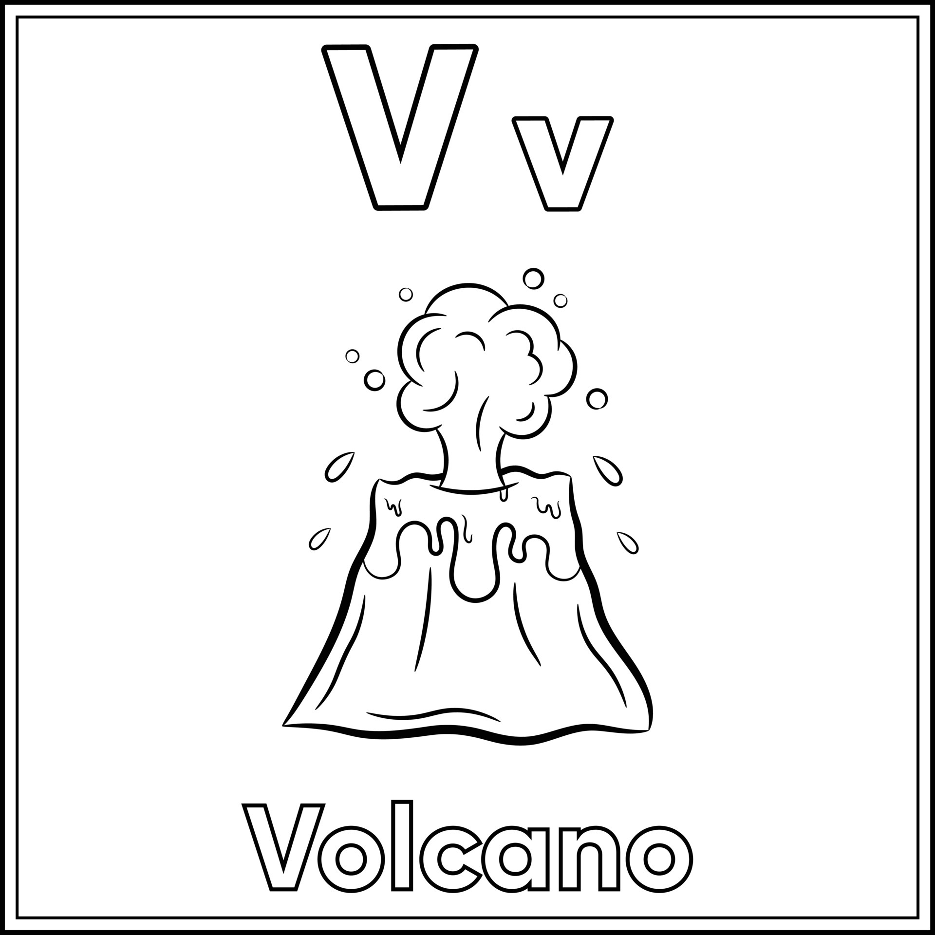 v is for volcano coloring pages