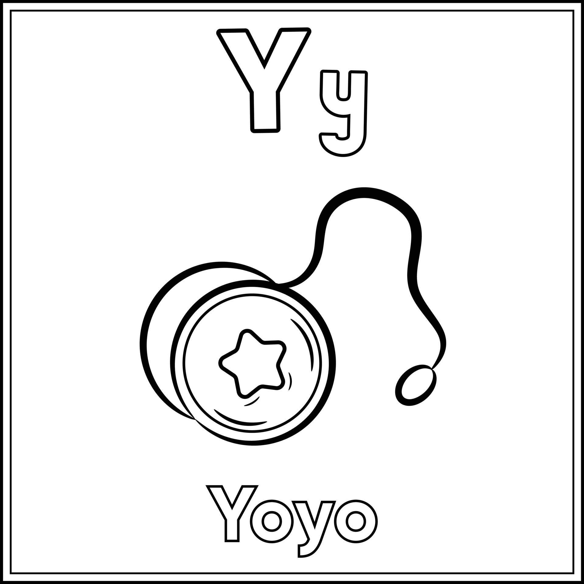 Alphabet flashcard letter Y with cute yoyo drawing sketch for coloring