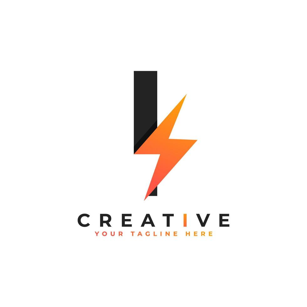 Initial Letter I Logo With Lighting Thunder Bolt. Alphabet Suitable for Fast, Power, Flash, Electric, Identity, Moving and Speed. vector