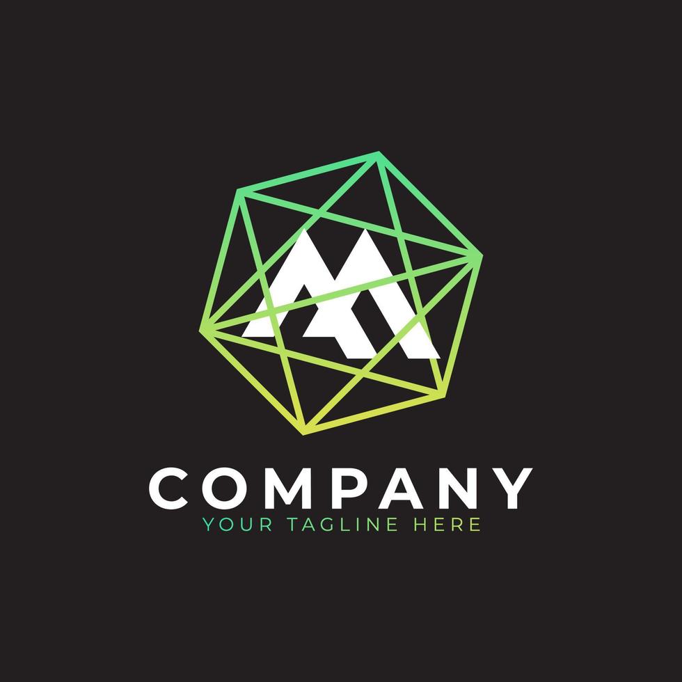 Abstract Initial Letter M Inside Linked Polygon Connect Network Logo. Usable for Business and Technology Logos. Flat Vector Logo Design Ideas Template Element. Eps10 Vector