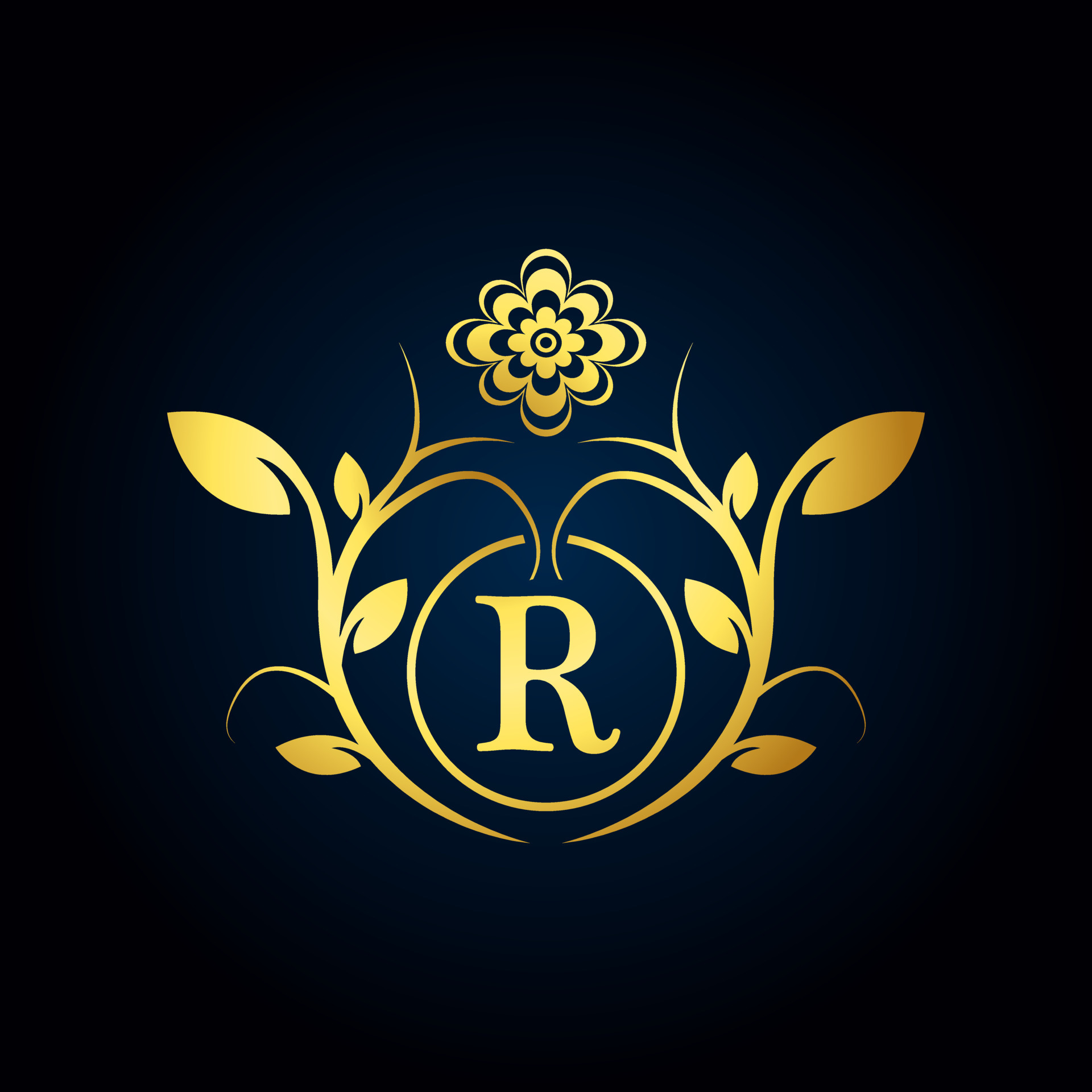 Elegant R Luxury Logo. Golden Floral Alphabet Logo with Flowers Leaves ...