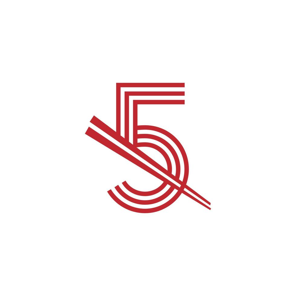 Number 5 Japanese Noodles Vector Logo Symbol. Suitable for Japanese Restaurants Logo Inspiration.