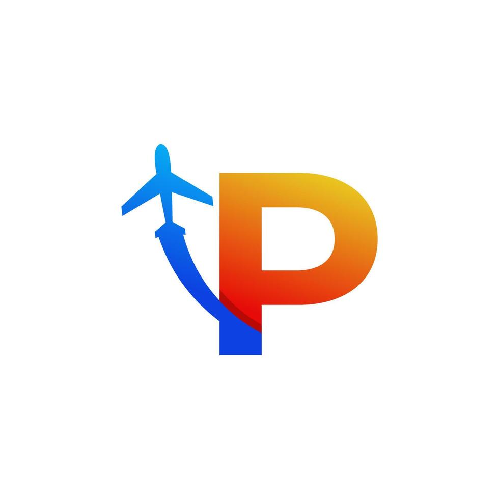 Initial Letter P Travel with Airplane Flight Logo Design Template Element vector