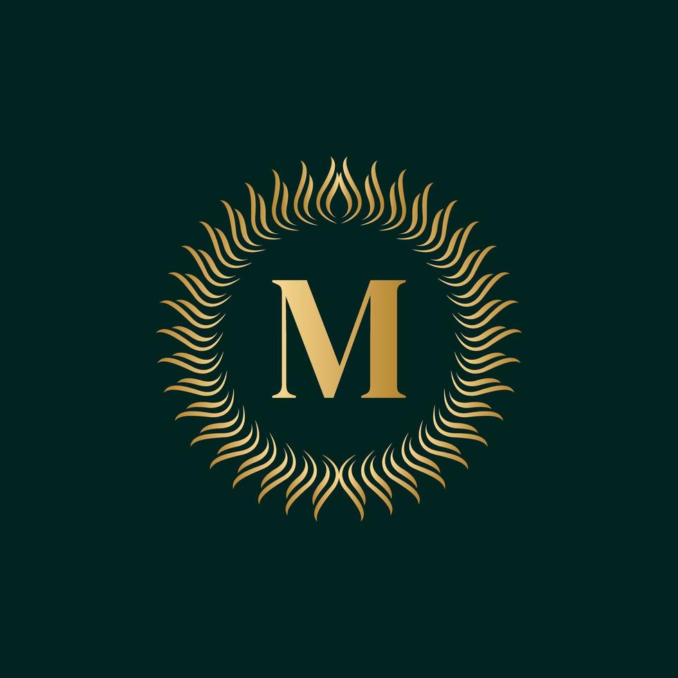 Emblem Letter M Weaving Circle Monogram Graceful Template. Simple Logo Design for Luxury Crest, Royalty, Business Card, Boutique, Hotel, Heraldic. Calligraphic Vintage Border. Vector Illusration
