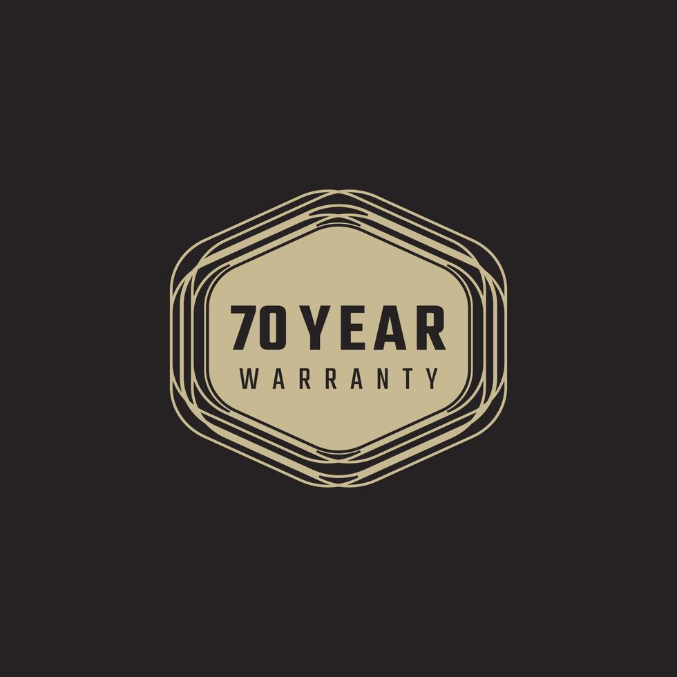70 Year Anniversary Warranty Celebration with Golden Color for Celebration Event, Wedding, Greeting card, and Invitation Isolated on Black Background vector