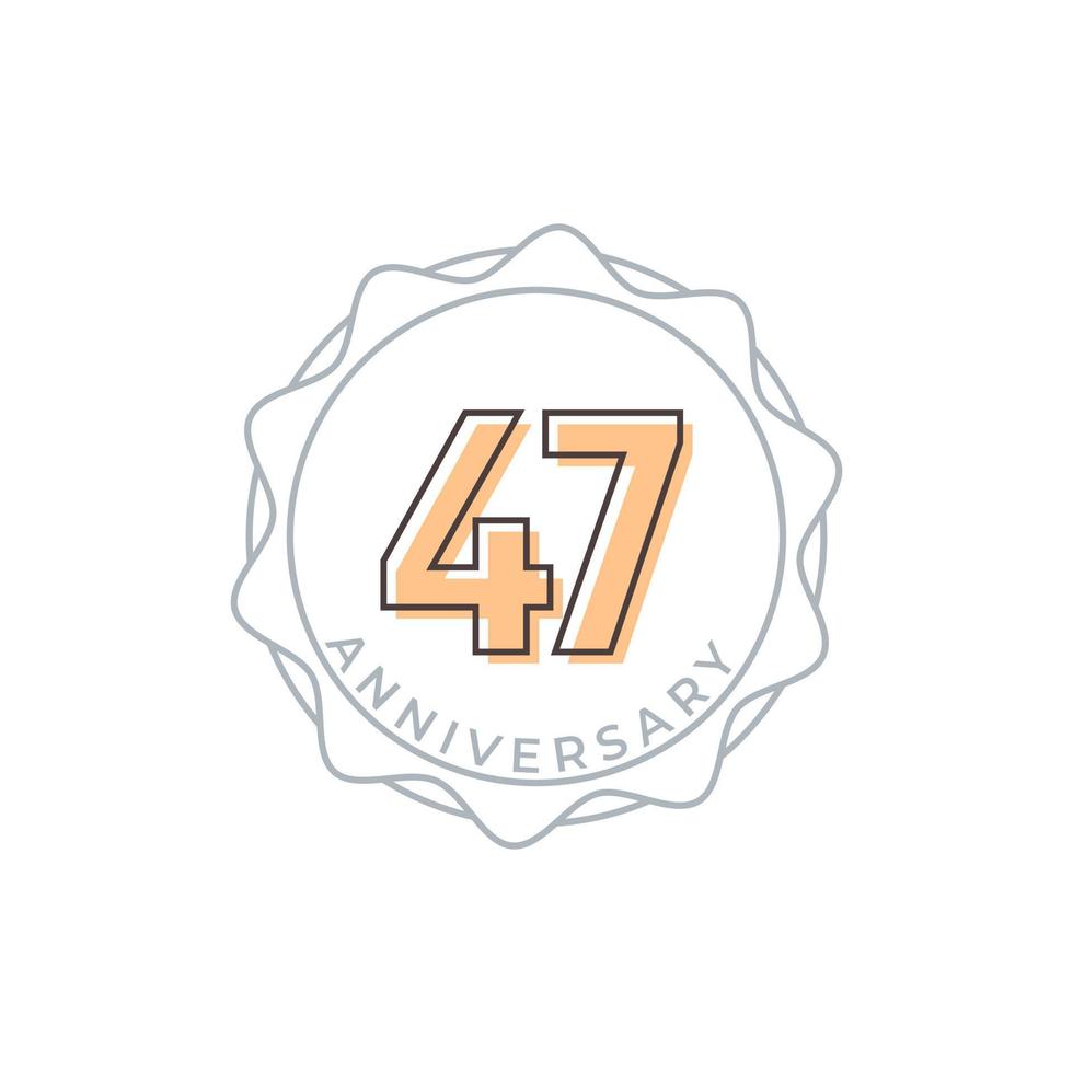 Insignia de vector de celebración de aniversario de 47 años. saludo de feliz aniversario celebra ilustración de diseño de plantilla