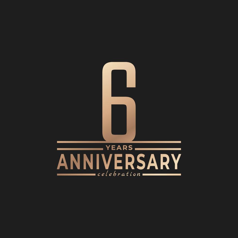 6 Year Anniversary Celebration with Thin Number Shape Golden Color for Celebration Event, Wedding, Greeting card, and Invitation Isolated on Dark Background vector