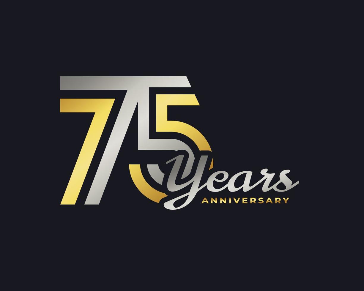 75 Year Anniversary Celebration with Handwriting Silver and Gold Color for Celebration Event, Wedding, Greeting card, and Invitation Isolated on Dark Background vector