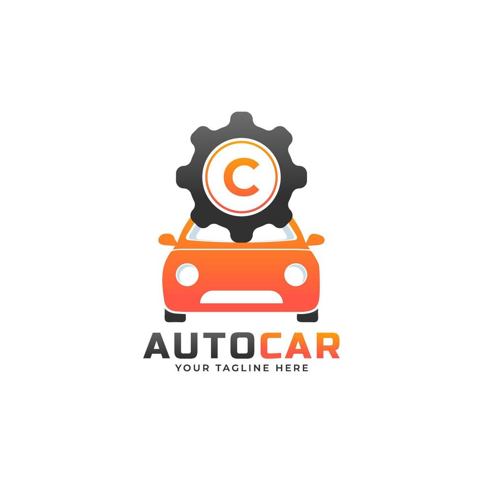 Letter C with Car Maintenance Vector. Concept Automotive Logo Design of Sports Vehicle. vector