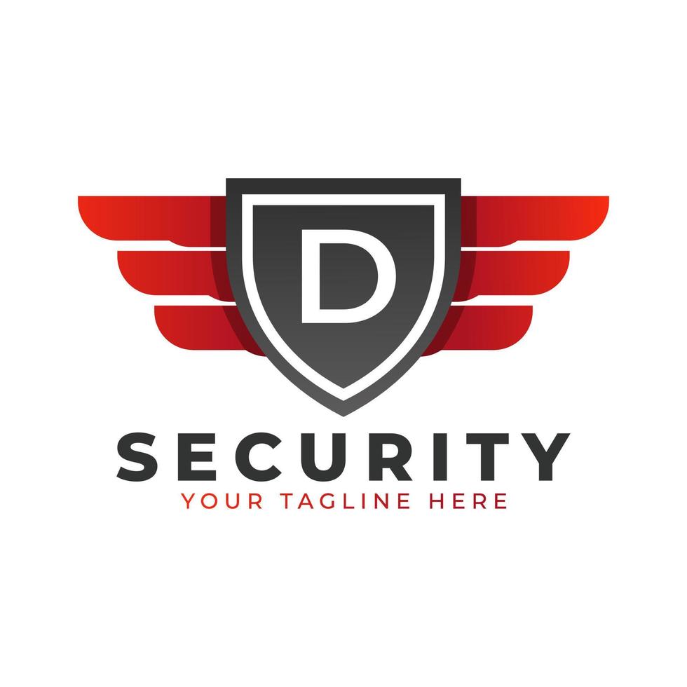 Security Logo. Initial D with Wings and Shield Icon. Car and Automotive Vector Logo Template