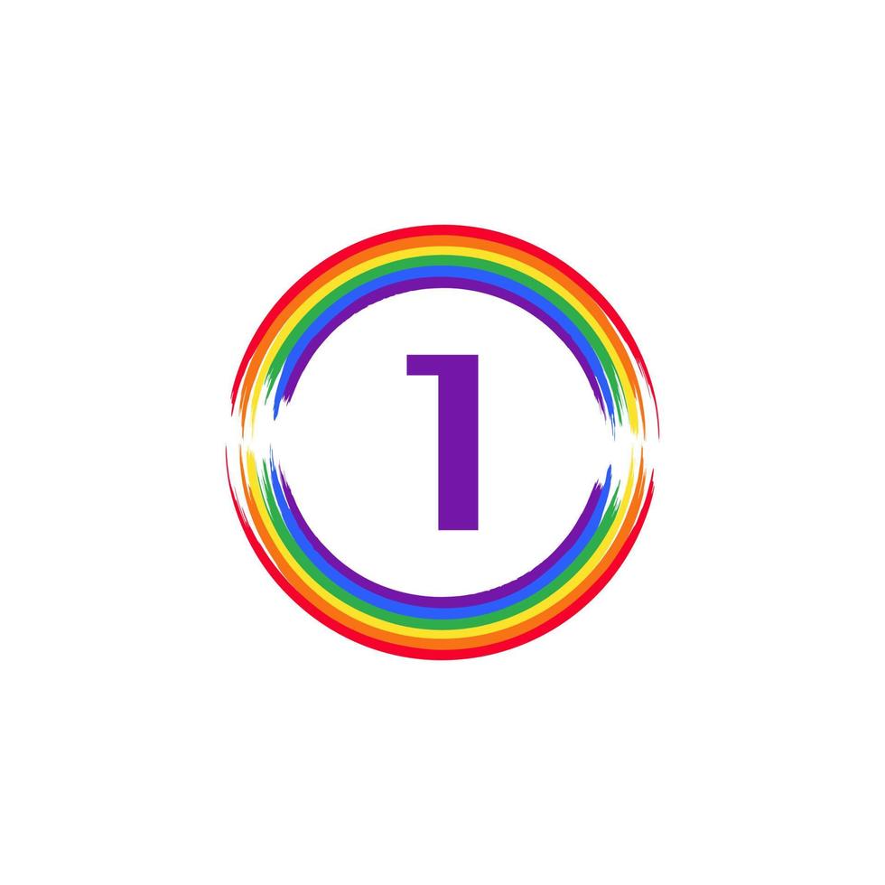 Number 1 Inside Circular Colored in Rainbow Color Flag Brush Logo Design Inspiration for LGBT Concept vector