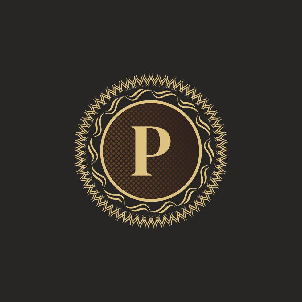 Emblem Letter P Gold Monogram Design. Luxury Volumetric Logo Template. 3D Line Ornament for Business Sign, Badge, Crest, Label, Boutique Brand, Hotel, Restaurant, Heraldic. Vector Illustration