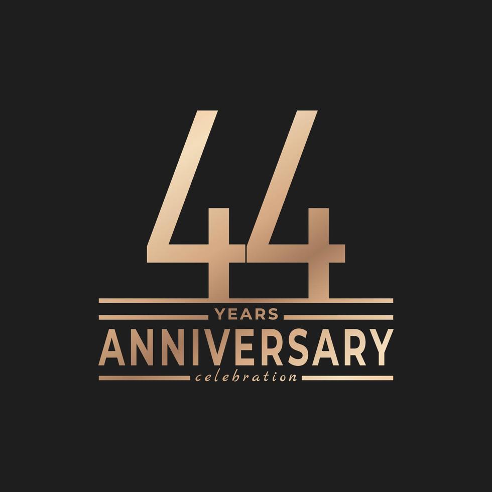 44 Year Anniversary Celebration with Thin Number Shape Golden Color for Celebration Event, Wedding, Greeting card, and Invitation Isolated on Dark Background vector