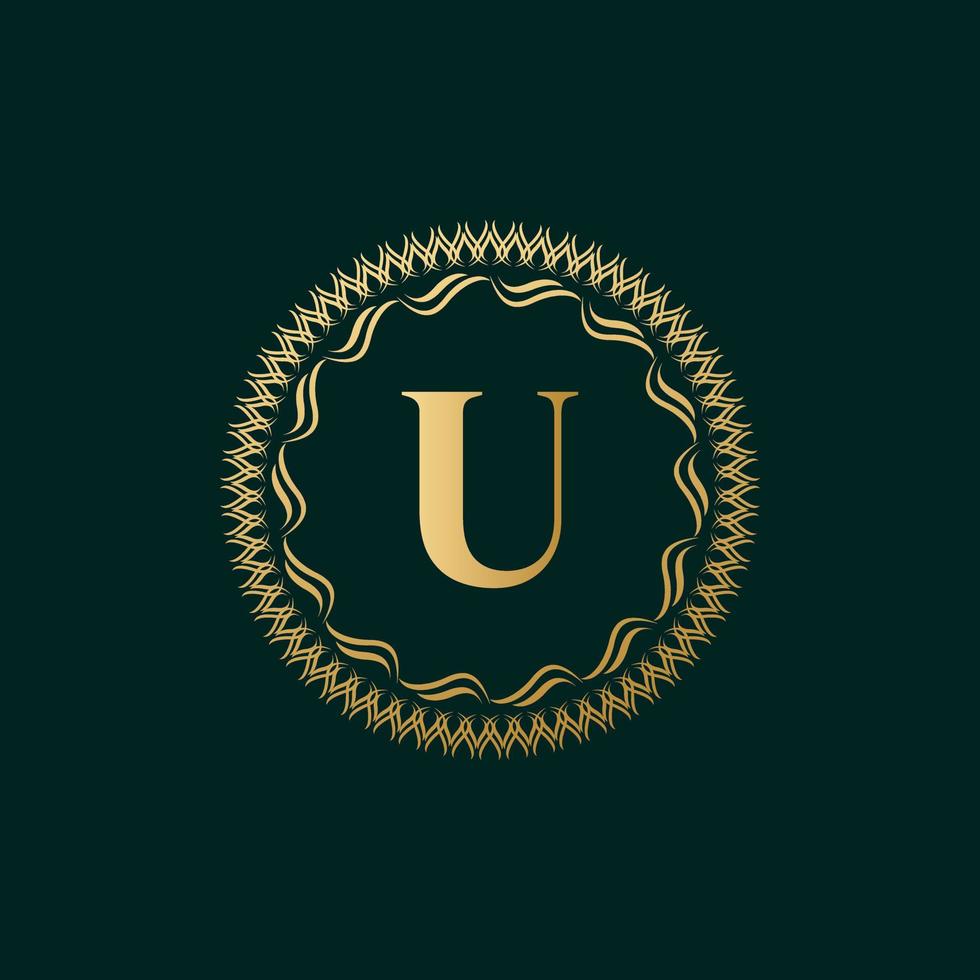 Emblem Letter U Weaving Circle Monogram Graceful Template. Simple Logo Design for Luxury Crest, Royalty, Business Card, Boutique, Hotel, Heraldic. Calligraphic Vintage Border. Vector Illustration