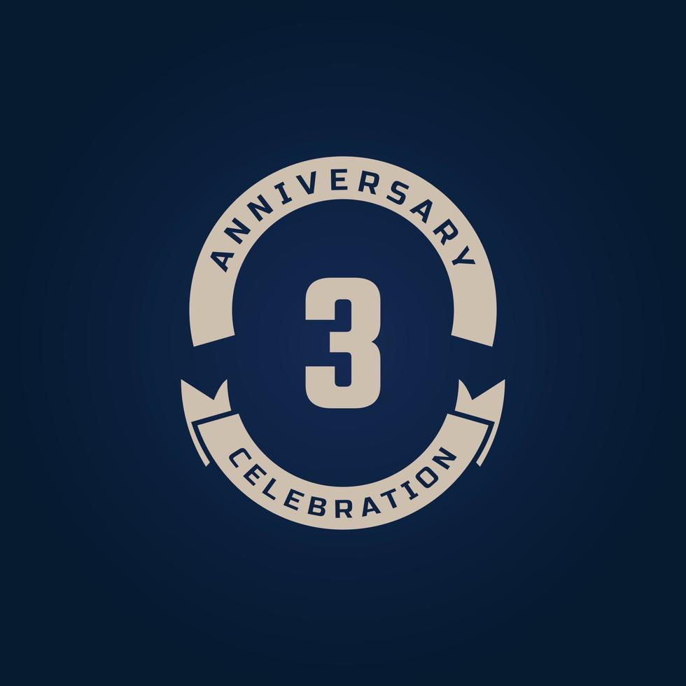 3 Year Anniversary Celebration with Golden Color for Celebration Event, Wedding, Greeting card, and Invitation Isolated on Blue Background vector