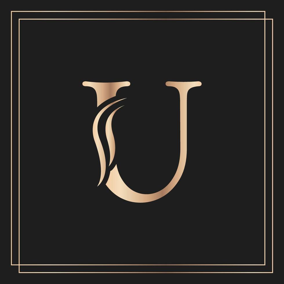 Elegant letter U Graceful Royal Calligraphic Beautiful Logo. Vintage Gold Drawn Emblem for Book Design, Brand Name, Business Card, Restaurant, Boutique, or Hotel vector