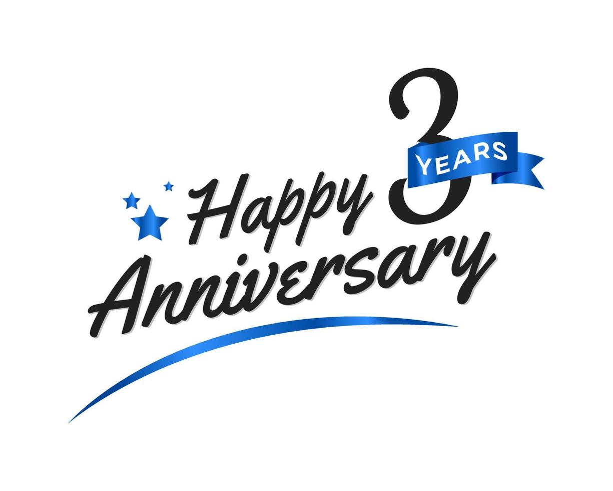 3 Year Anniversary Celebration with Blue Swoosh and Blue Ribbon Symbol. Happy Anniversary Greeting Celebrates Template Design Illustration vector