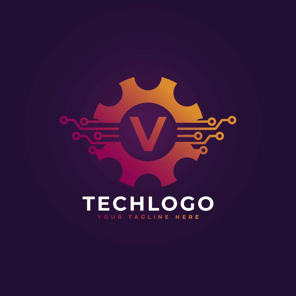 Technology Initial Letter V Gear Logo Design Template Element. vector