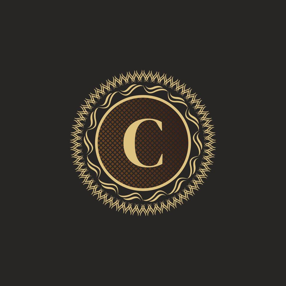 Emblem Letter C Gold Monogram Design. Luxury Volumetric Logo Template. 3D Line Ornament for Business Sign, Badge, Crest, Label, Boutique Brand, Hotel, Restaurant, Heraldic. Vector Illustration