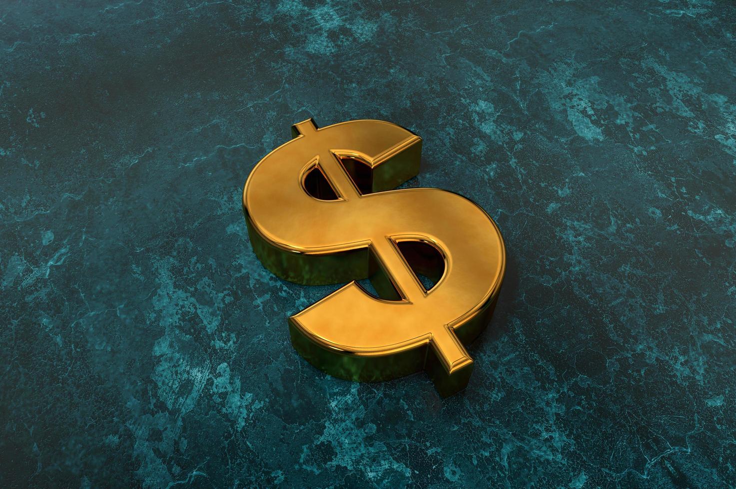 3d ilustración de un signo de dólar de oro sobre un fondo oscuro como símbolo de riqueza y lujo foto