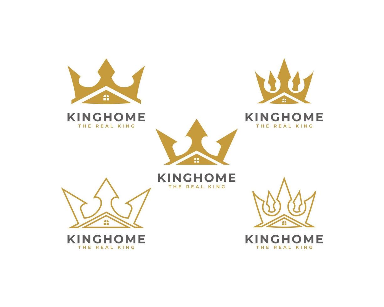 conjunto de icono de la casa del rey. corona y casa para la inspiración del diseño del logotipo de la empresa de bienes raíces o préstamos hipotecarios vector