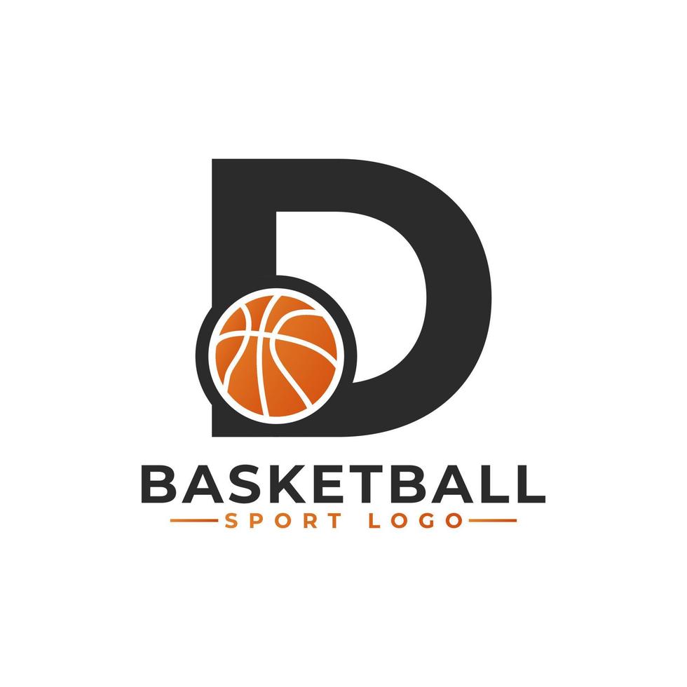 letra d con diseño de logotipo de baloncesto. elementos de plantilla de diseño vectorial para equipo deportivo o identidad corporativa. vector