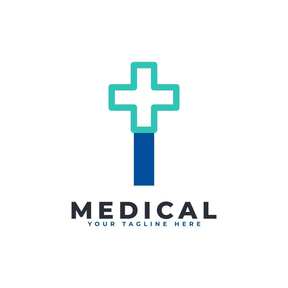 Letter I cross plus logo. Usable for Business, Science, Healthcare, Medical, Hospital and Nature Logos. vector