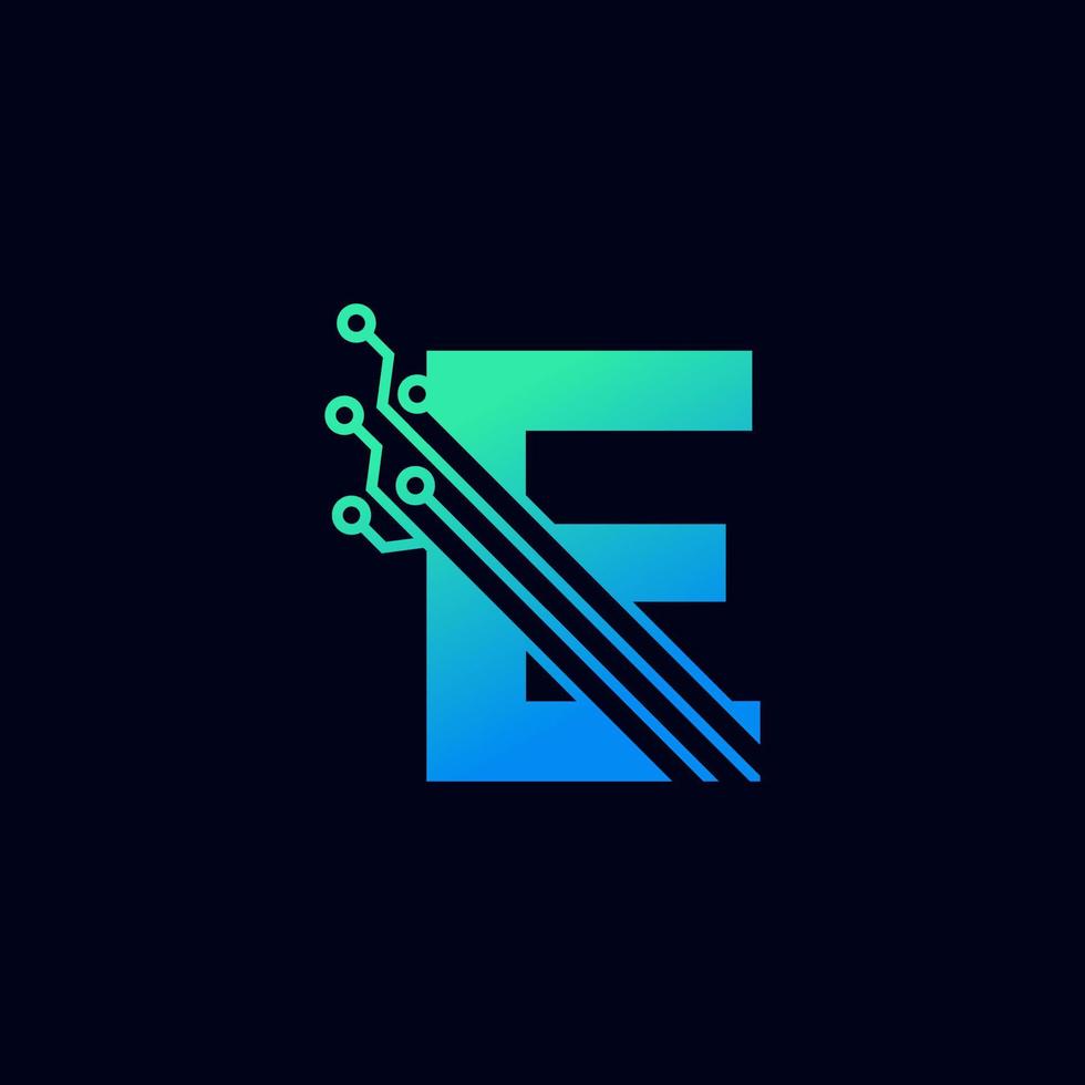 Tech Letter E Logo. Futuristic Vector Logo Template with Green and Blue Gradient Color. Geometric Shape. Usable for Business and Technology Logos.