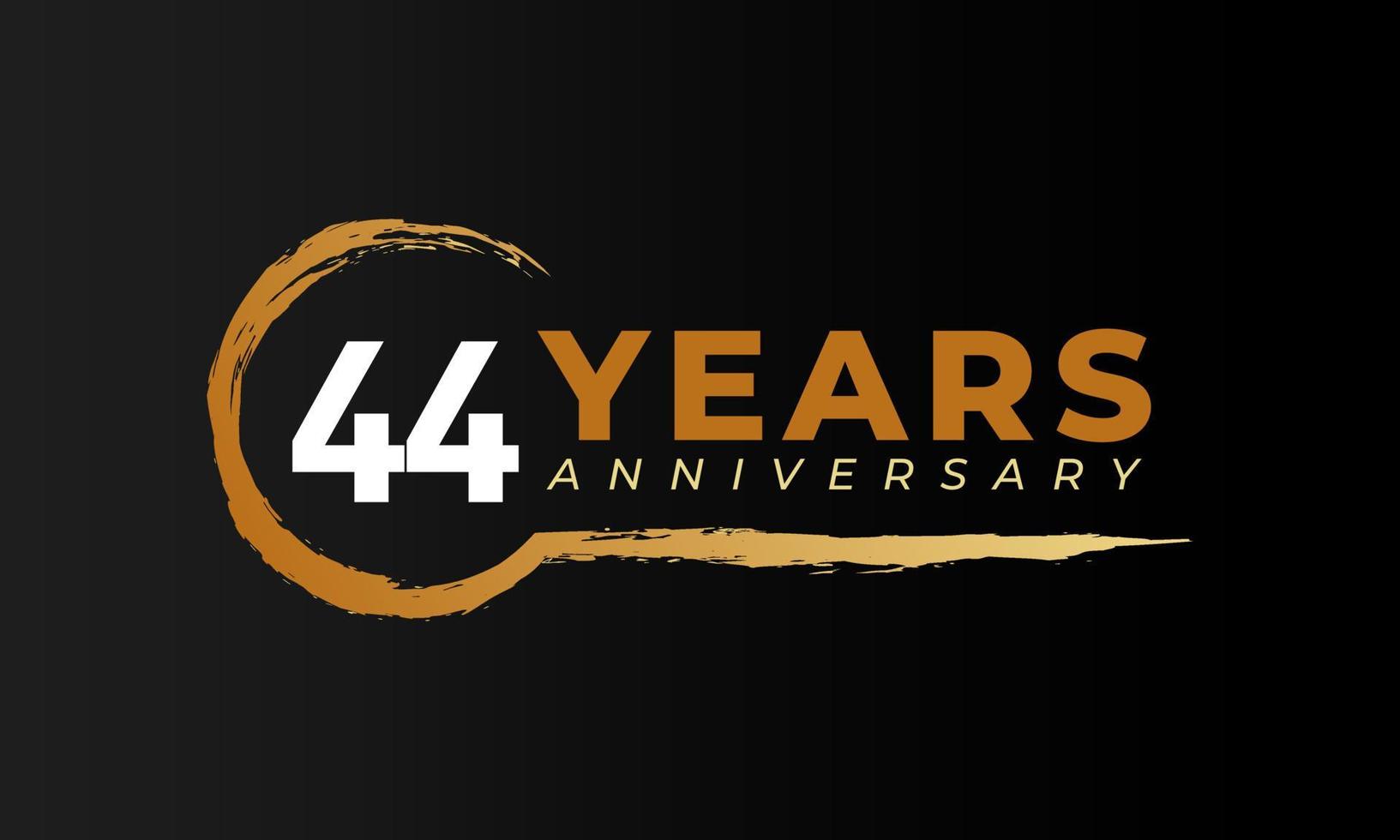 44 Year Anniversary Celebration with Circle Brush in Golden Color. Happy Anniversary Greeting Celebrates Event Isolated on Black Background vector