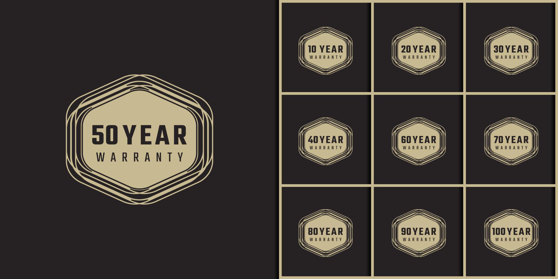 Set of Year Anniversary Warranty Celebration with Golden Color for Celebration Event, Wedding, Greeting card, and Invitation Isolated on Black Background vector