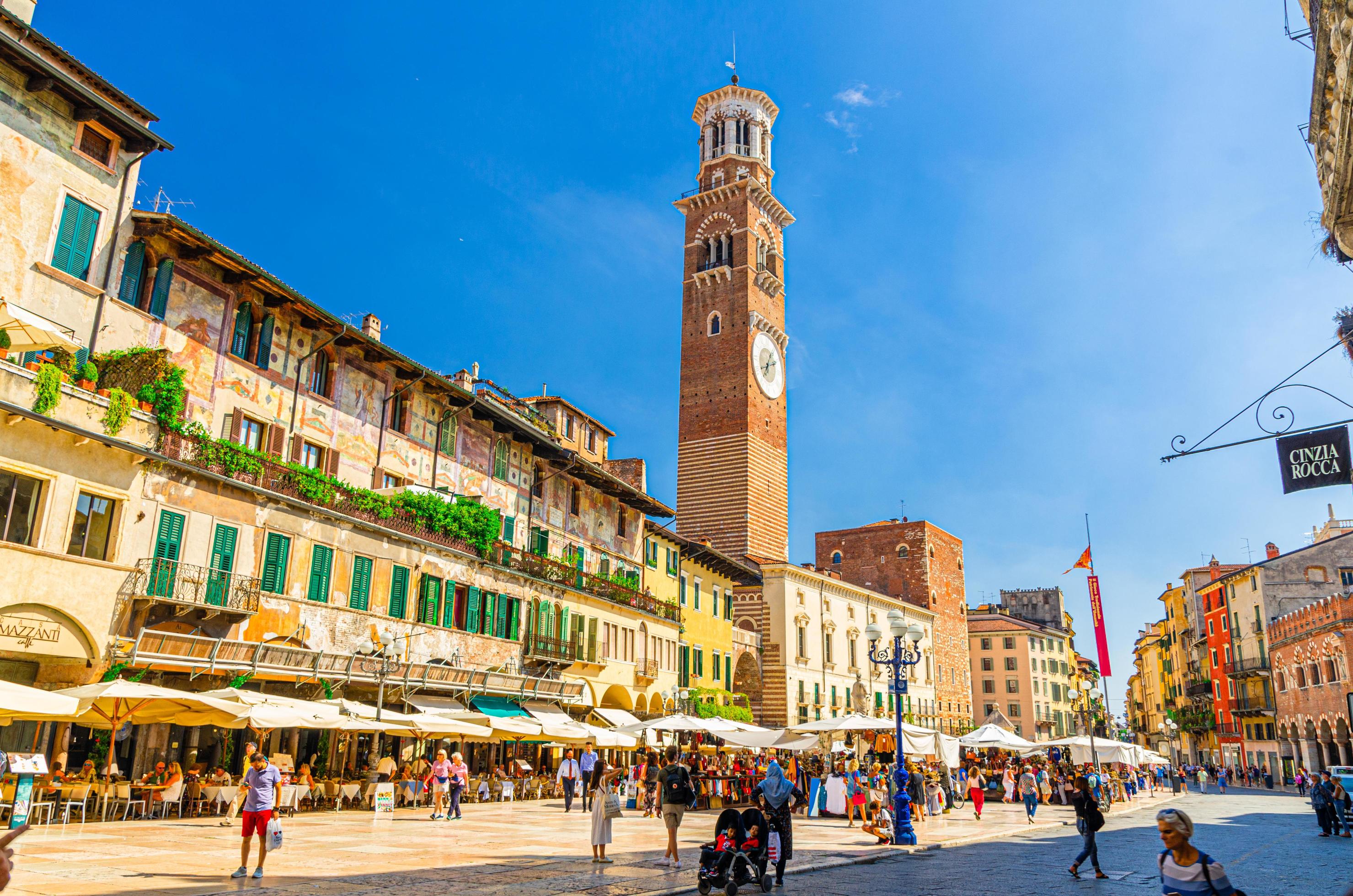 Piazza Delle Erbe square in Verona historical city centre 6260595 Stock