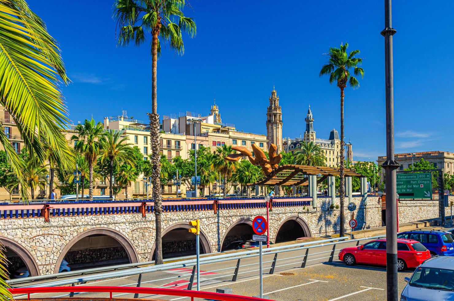 correos post building on Columbus avenue near promenade embankment of Barcelona photo