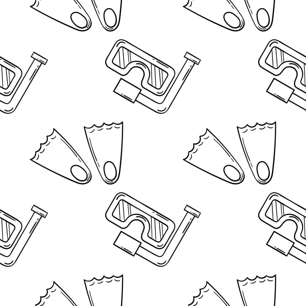 hand drawn seamless pattern of frogs shoes and swimming goggles vector