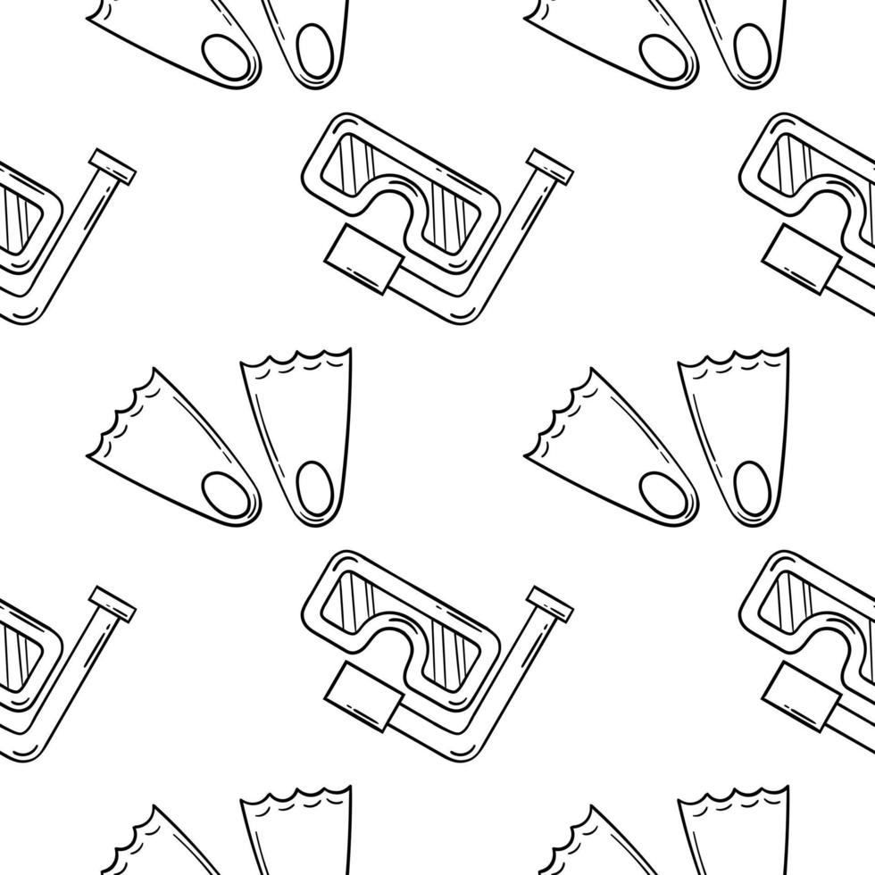 hand drawn seamless pattern of frogs shoes and swimming goggles vector