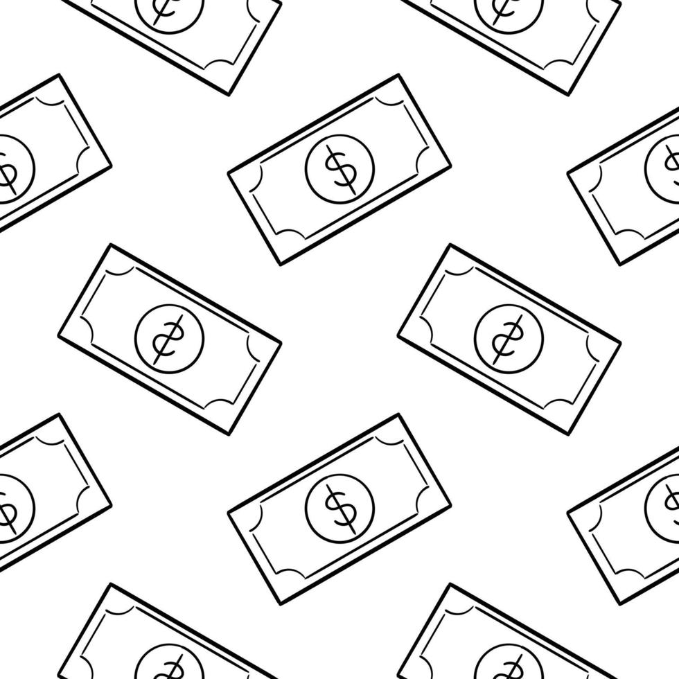 dollar bill hand drawn seamless pattern vector