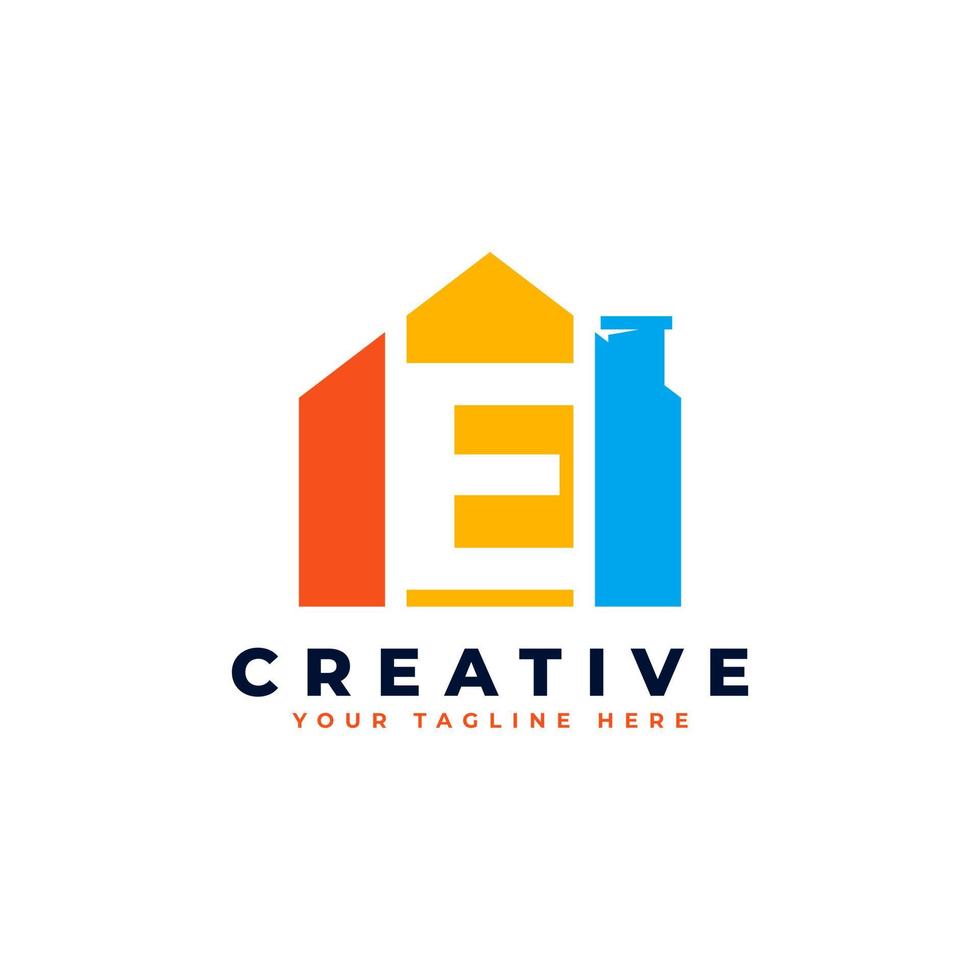 Letter E Logo. House Strip Shape with Negative Letter E. Usable for Construction Architecture Building Logo vector