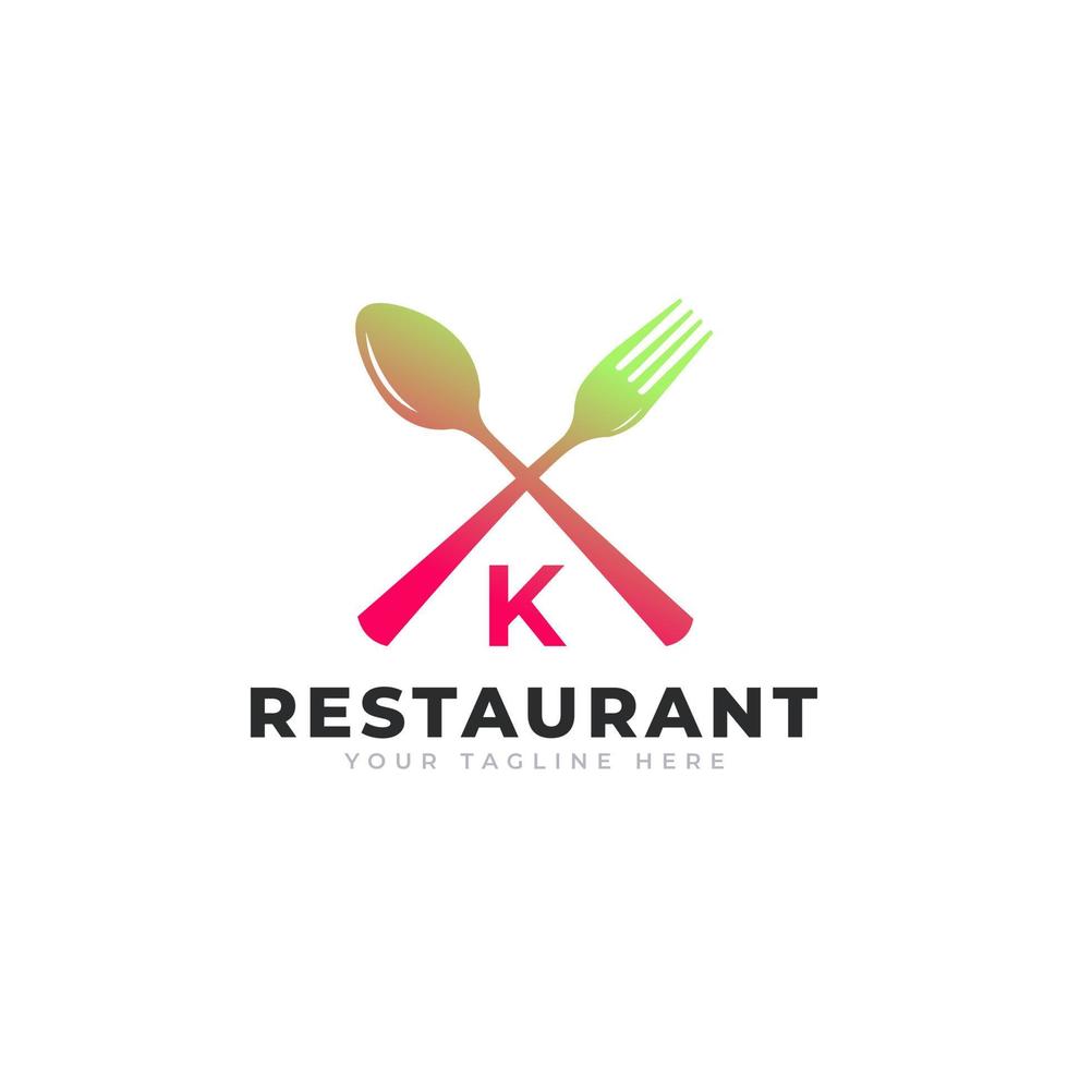Restaurant Logo. Initial Letter K with Spoon Fork for Restaurant Logo Icon Design Template vector