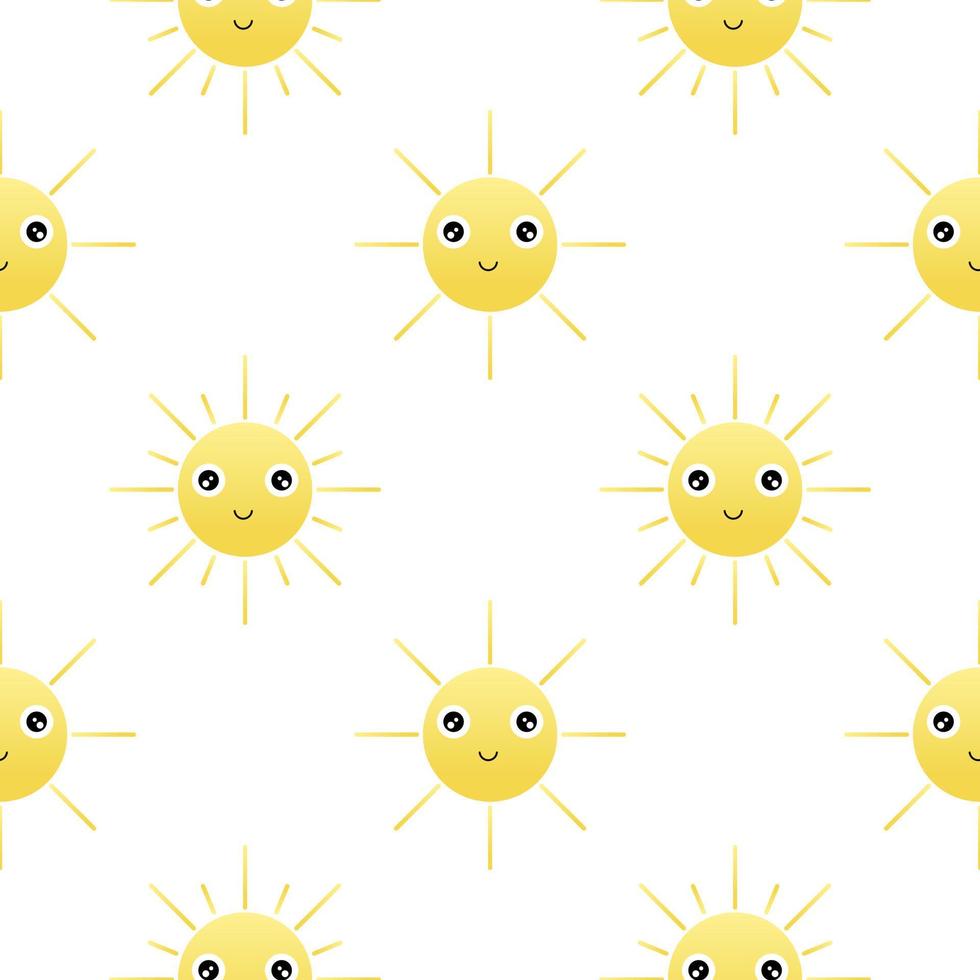 sun seamless pattern with cheerful face vector
