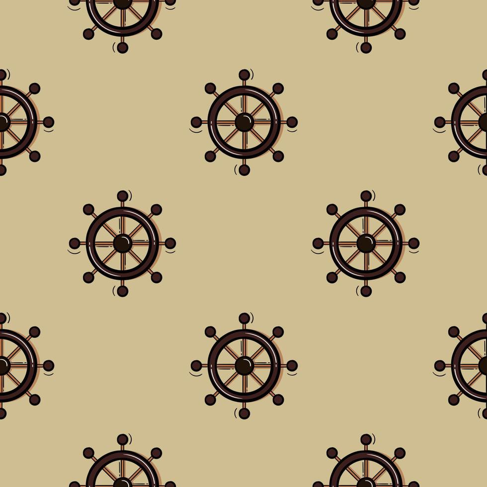 Seamless pattern hand drawn boat steering wheel vector