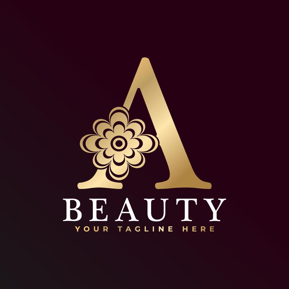 Elegant A Luxury Logo. Golden Floral Alphabet Logo with Flowers Leaves. Perfect for Fashion, Jewelry, Beauty Salon, Cosmetics, Spa, Boutique, Wedding, Letter Stamp, Hotel and Restaurant Logo. vector