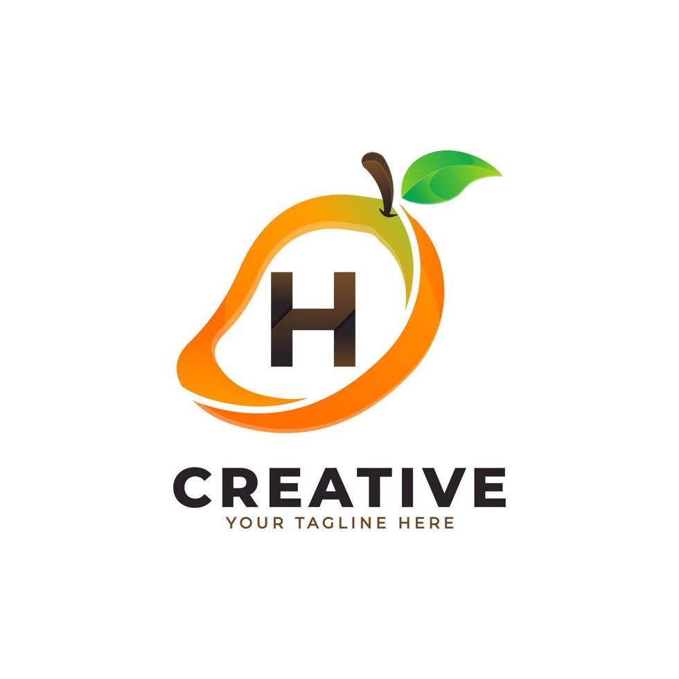 logotipo de la letra h en fruta fresca de mango con estilo moderno. plantilla de ilustración vectorial de diseños de logotipos de identidad de marca vector