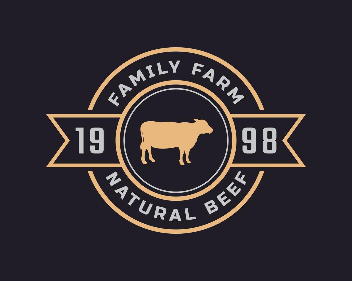 emblema de la insignia de la etiqueta retro vintage clásico ganado, angus, inspiración en el diseño del logotipo de la granja familiar de carne de res vector