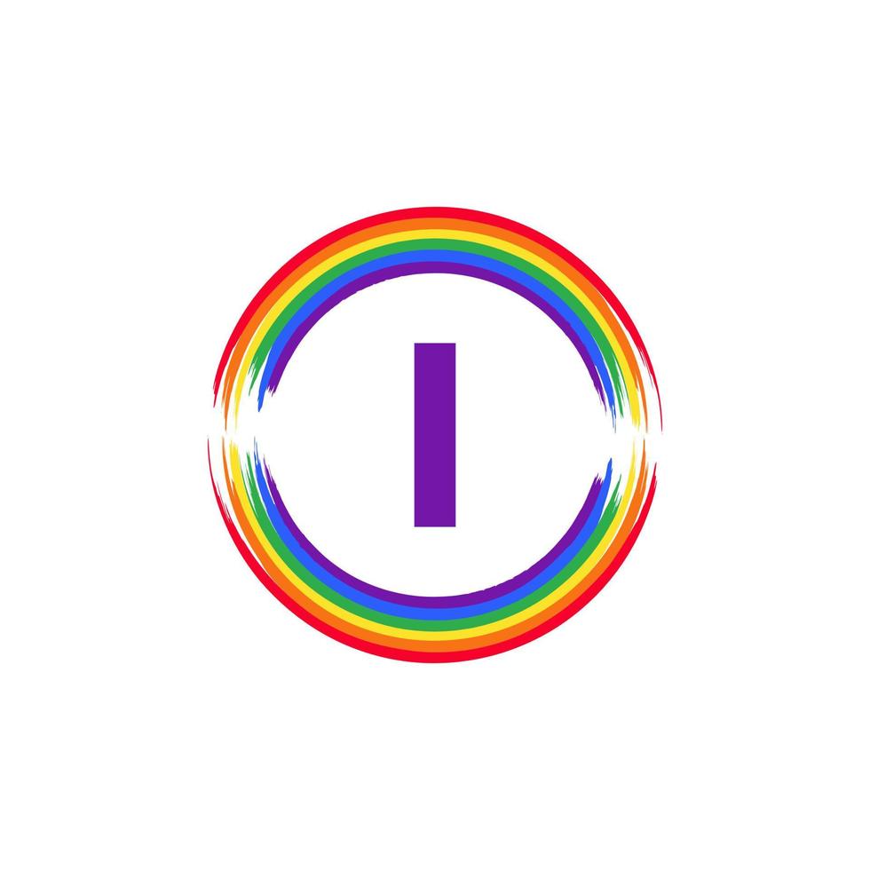 letra i dentro de la circular coloreada en el diseño del logotipo del cepillo de la bandera del color del arco iris inspiración para el concepto lgbt vector