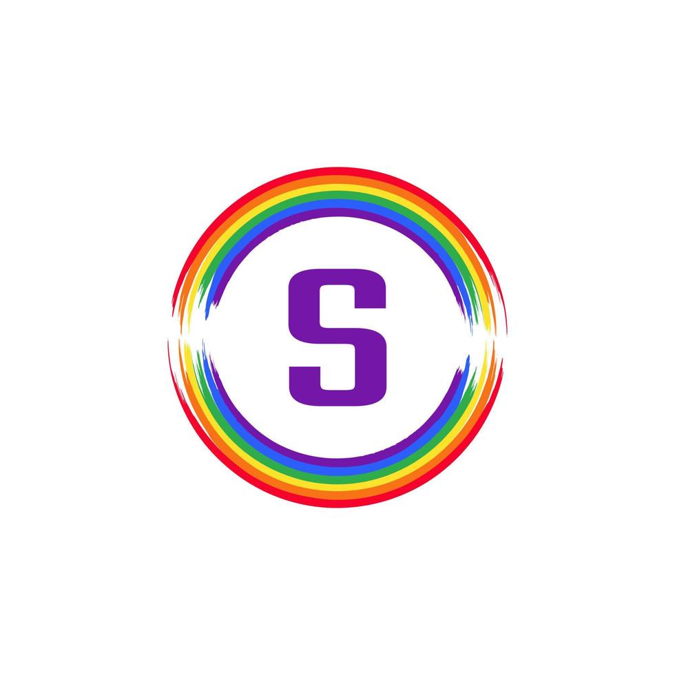 Letter S Inside Circular Colored in Rainbow Color Flag Brush Logo Design Inspiration for LGBT Concept vector