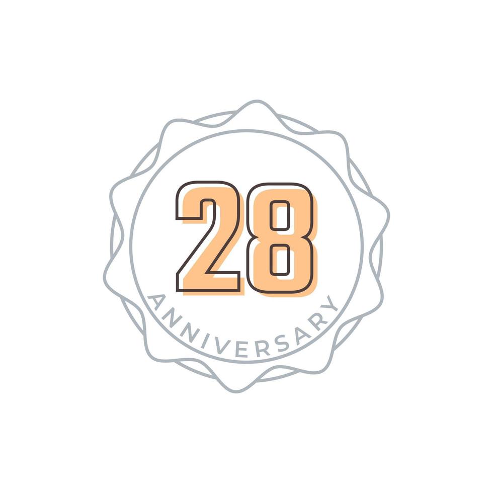 Insignia de vector de celebración de aniversario de 28 años. saludo de feliz aniversario celebra ilustración de diseño de plantilla