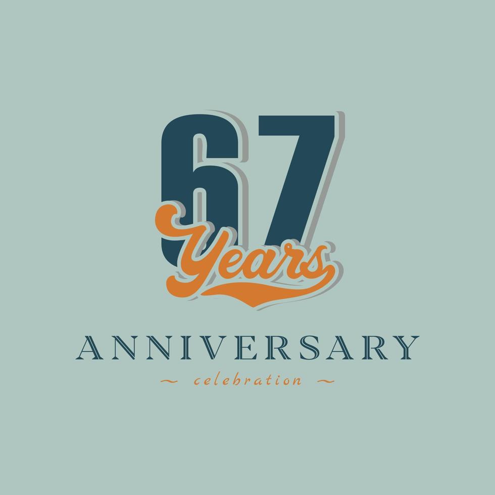 67 Year Anniversary Celebration Nostalgic with Handwriting in Retro Style for Celebration Event, Wedding, Greeting card, and Invitation Isolated on Green Background vector