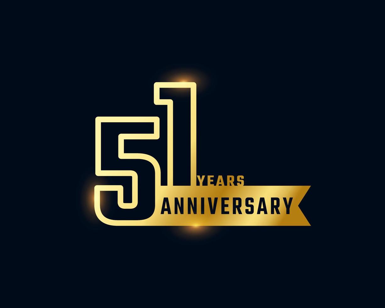 51 Year Anniversary Celebration with Shiny Outline Number Golden Color for Celebration Event, Wedding, Greeting card, and Invitation Isolated on Dark Background vector