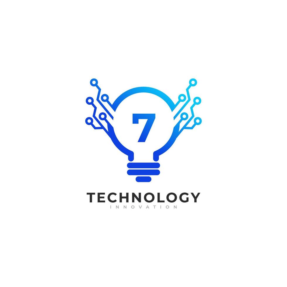 Number 7 Inside Lamp Bulb Technology Innovation Logo Design Template Element vector